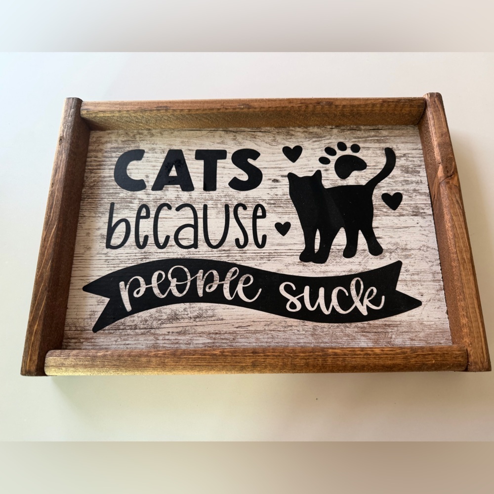 Wooden Cat sign with Black Print